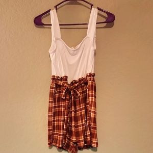 White and Brown Plaid Romper